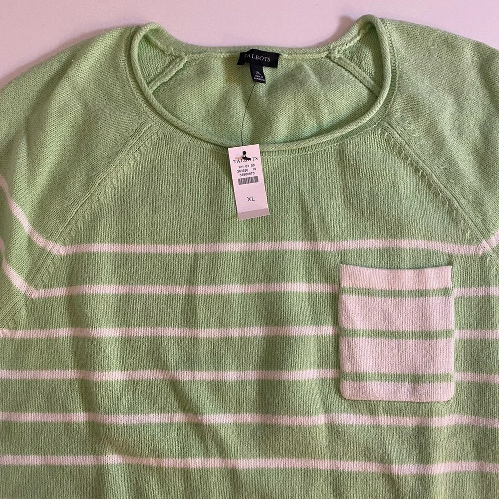 TALBOTS Womens Sweater XL Green Striped  Roll Neck Pocket Patty Lightweight NEW - Picture 8 of 12